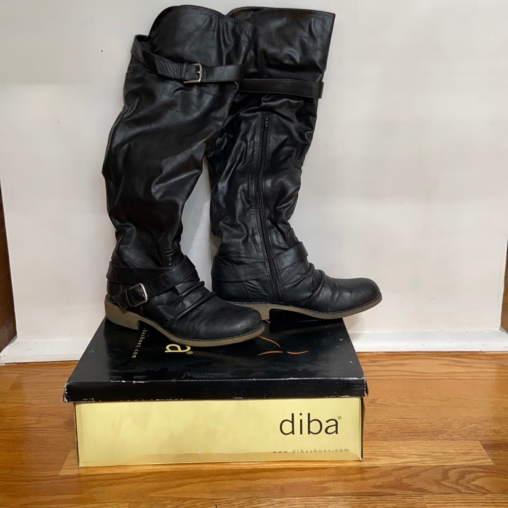 Faux black leather zip up riding boot
